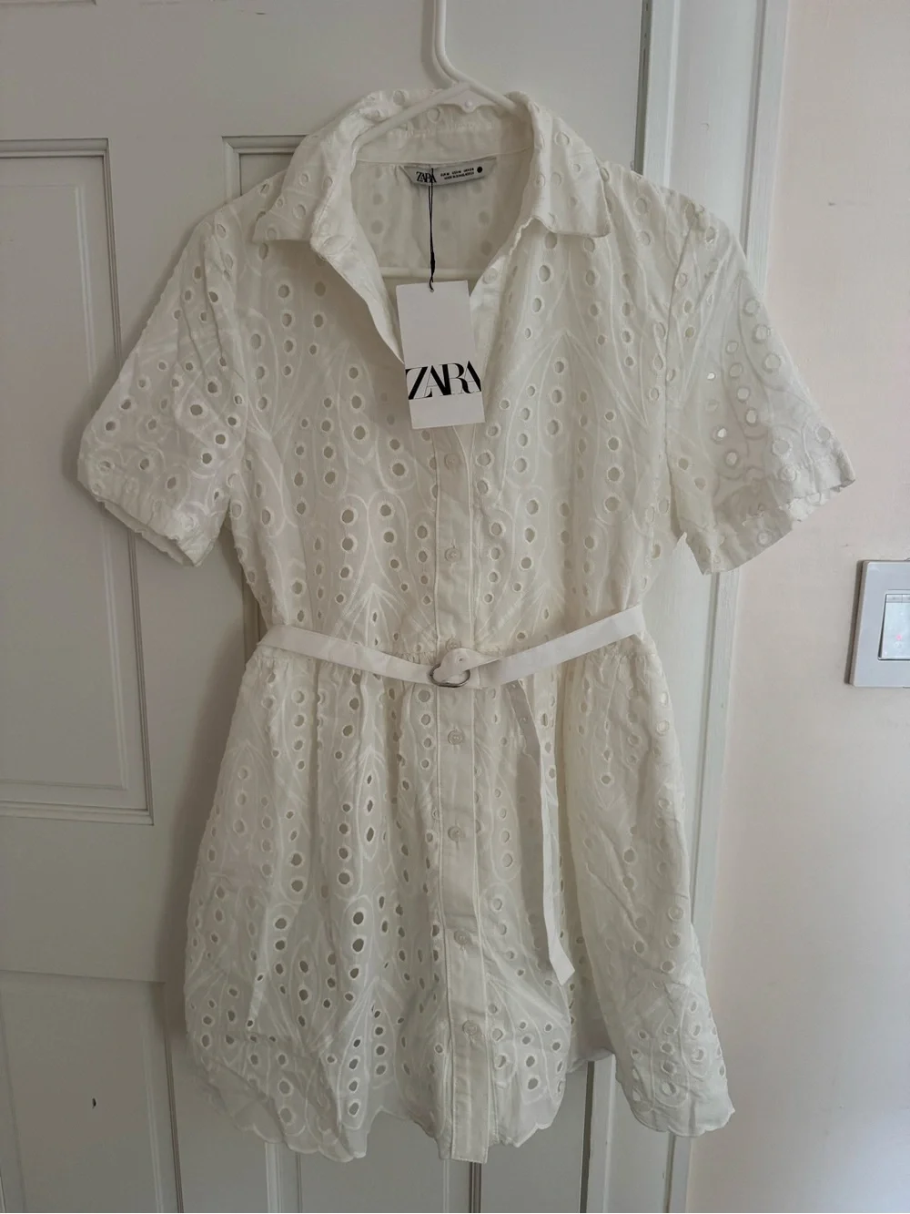 Zara ZW Collection Embroidered Eyelet Mini Dress NWT Size M White - Picture 10 of 13
